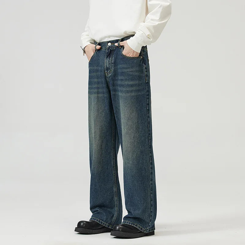 Fashion Vintage Baggy Jeans Men Wide Leg Pants Casual Jeans Loose Straight Jeans