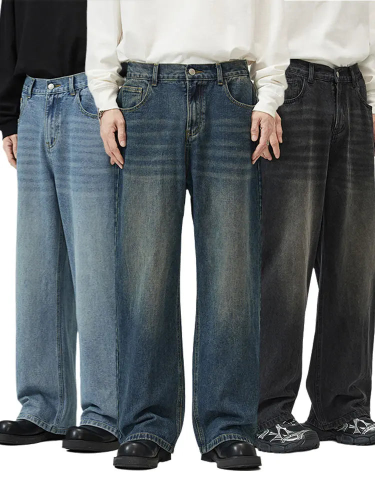 Fashion Vintage Baggy Jeans Men Wide Leg Pants Casual Jeans Loose Straight Jeans